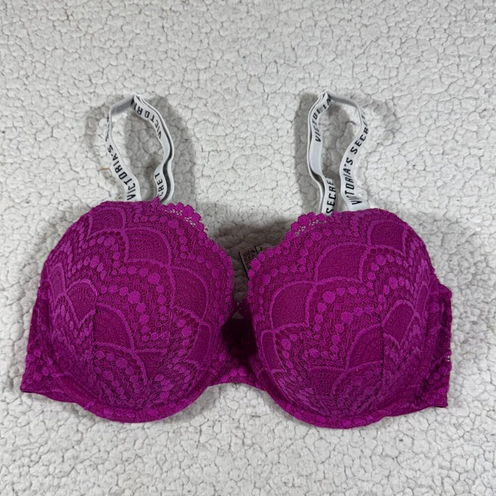 Victoria's Secret T-Shirt Lightly Lined Demi Lace Magenta Bra 34D